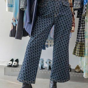 Lanvin Monogram Pattern Wide Leg Jeans